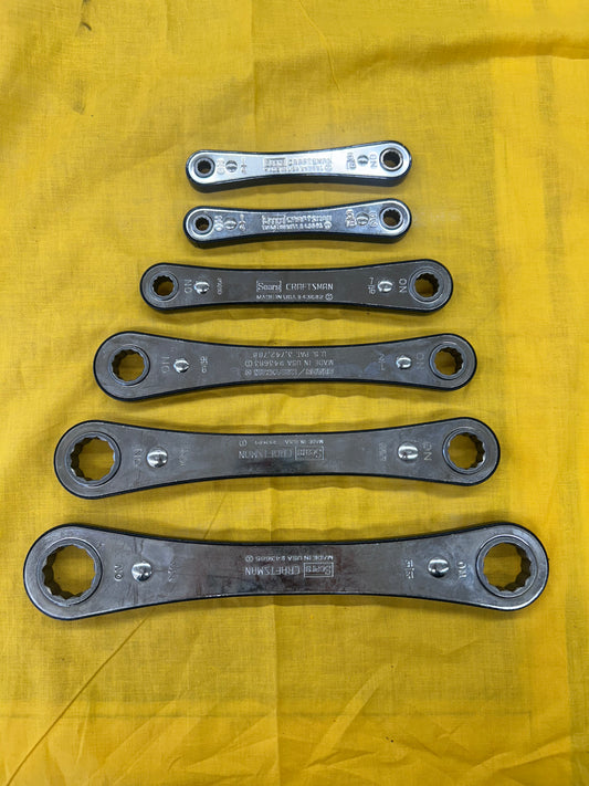 Vintage SEARS CRAFTSMAN SAE 5pc Box End Ratcheting Wrench Set 9-4368 w/Pouch