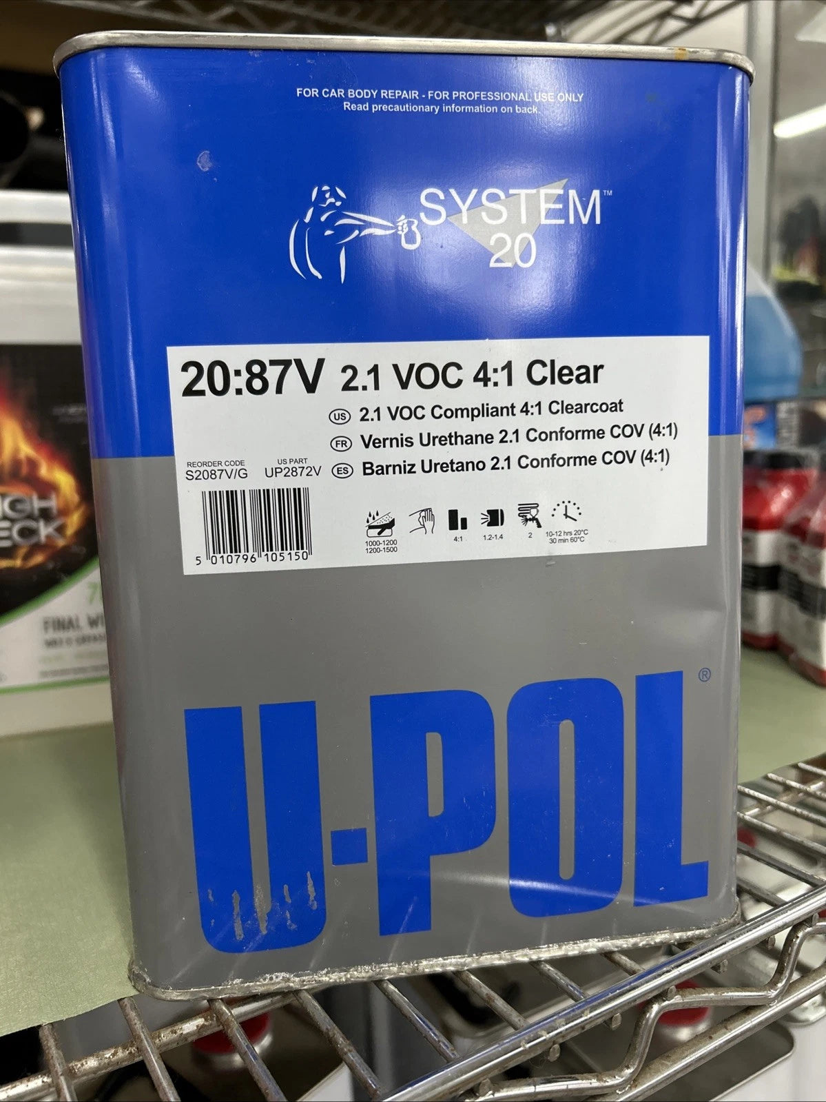 U-Pol Prods Syst 20 UP2872V Water Clearcoat, 1 gal Tin, 4:1 Mixing W/Hardener