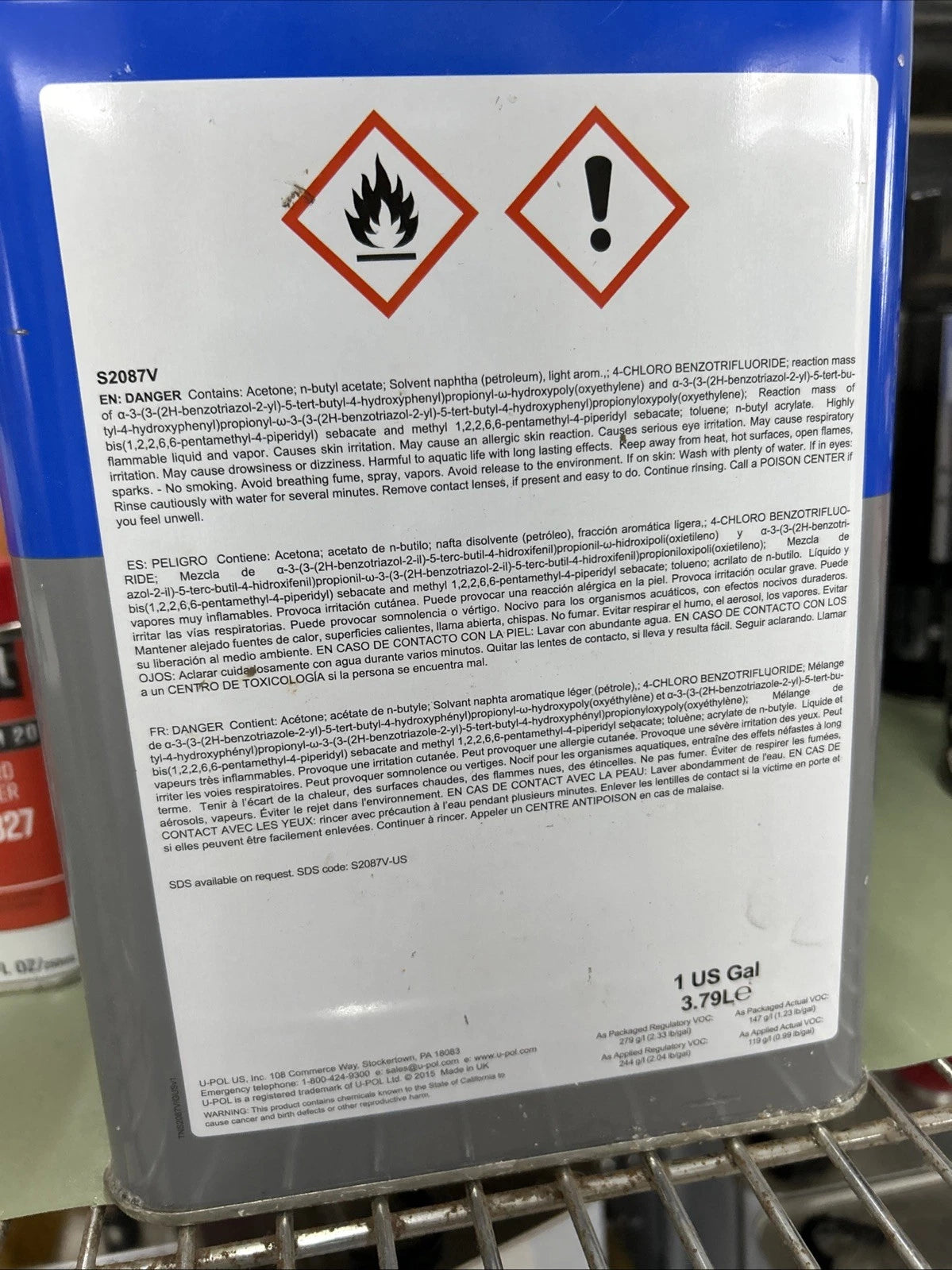 U-Pol Prods Syst 20 UP2872V Water Clearcoat, 1 gal Tin, 4:1 Mixing W/Hardener