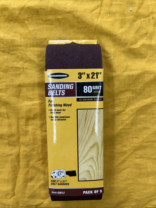 Warrior 3”x21” Sanding Belts 80 Grit Pack Of 5. 69812